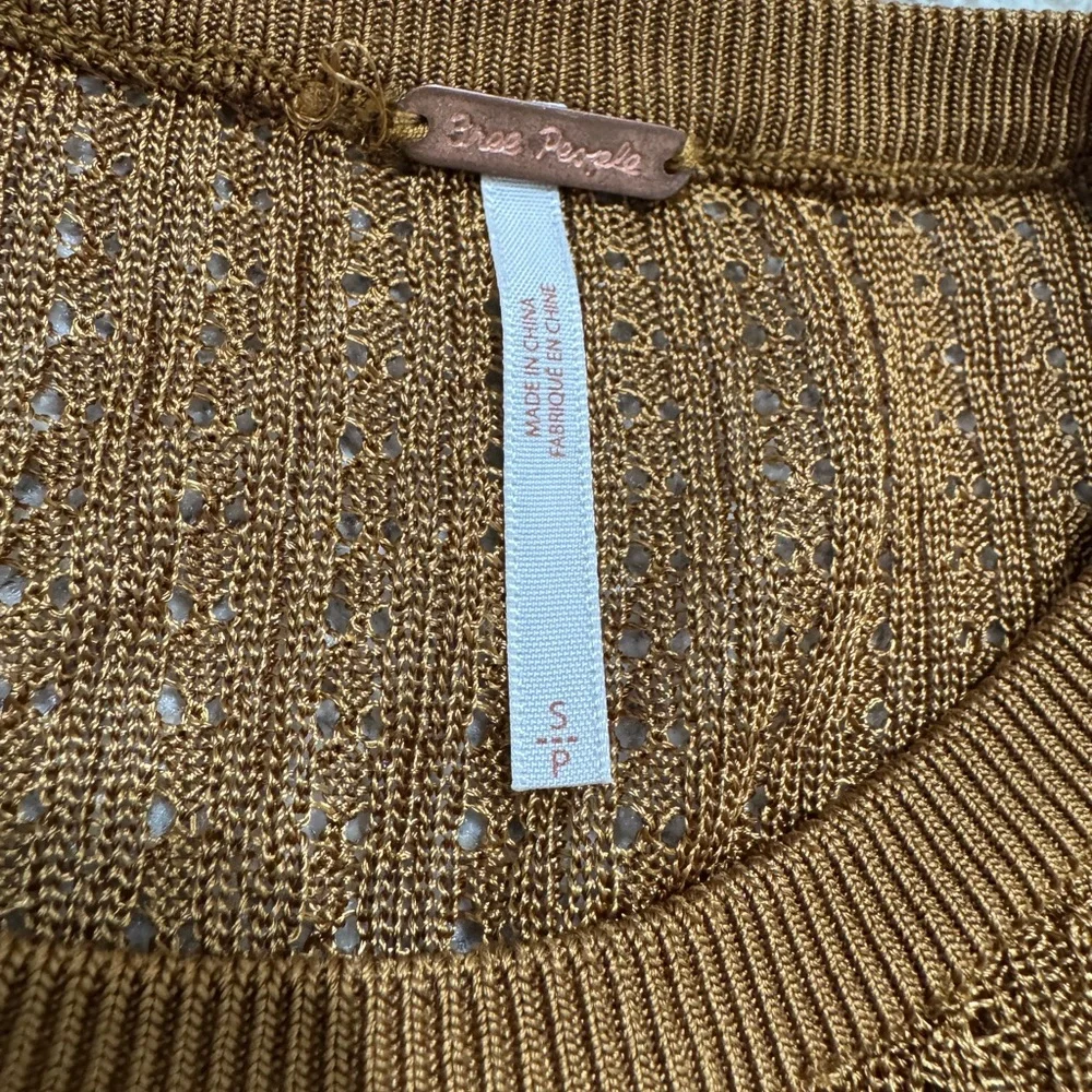 Free People H20 Crew Neck Sheer Long Sleeve Pullover Top Tiger Eye Size S